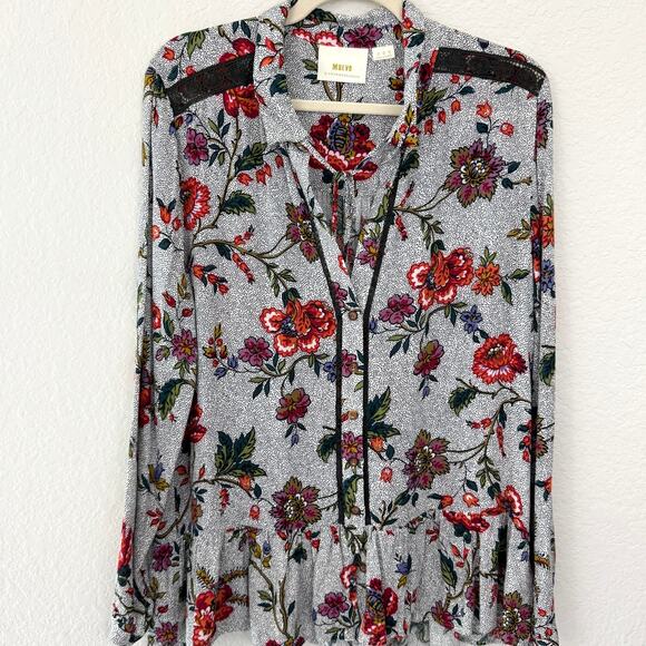 Anthro Maeve Womens Janie Peasant Blouse Top Size 12 Floral Lace Flowy Boho - Picture 1 of 9